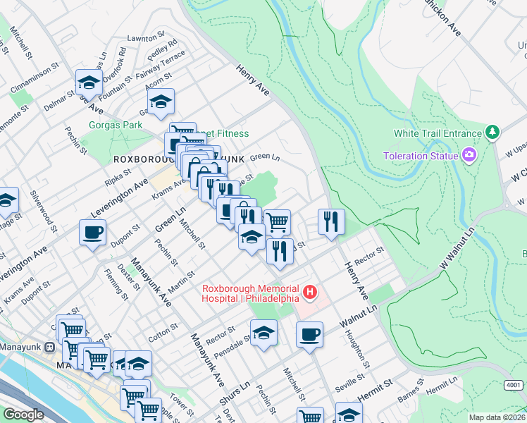 map of restaurants, bars, coffee shops, grocery stores, and more near 579 Martin Street in Philadelphia