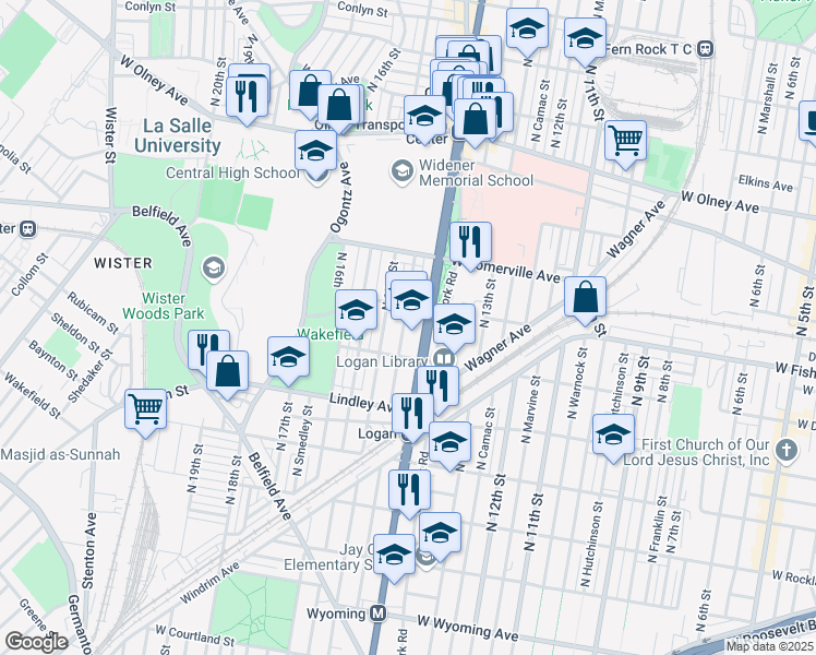 map of restaurants, bars, coffee shops, grocery stores, and more near 5218 North Broad Street in Philadelphia