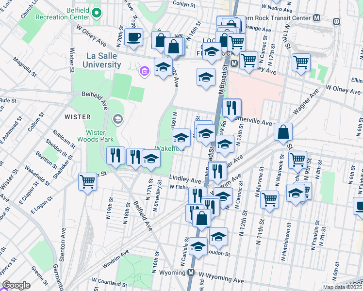 map of restaurants, bars, coffee shops, grocery stores, and more near 5226 North Sydenham Street in Philadelphia