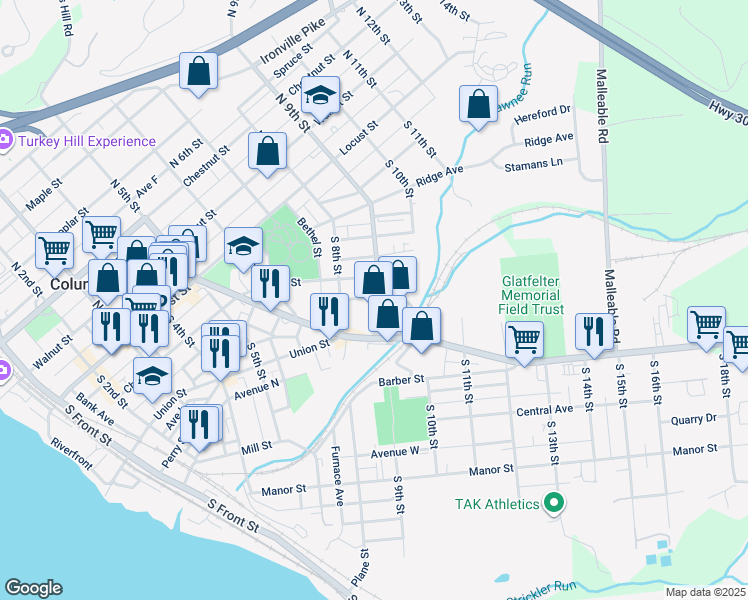 map of restaurants, bars, coffee shops, grocery stores, and more near 850 Wright Street in Columbia