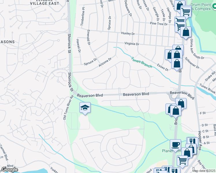 map of restaurants, bars, coffee shops, grocery stores, and more near 8 Bow Drive in Brick Township