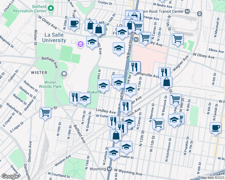 map of restaurants, bars, coffee shops, grocery stores, and more near 5225 North 15th Street in Philadelphia