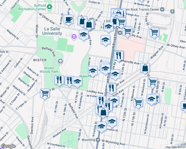 map of restaurants, bars, coffee shops, grocery stores, and more near 5228 North Sydenham Street in Philadelphia