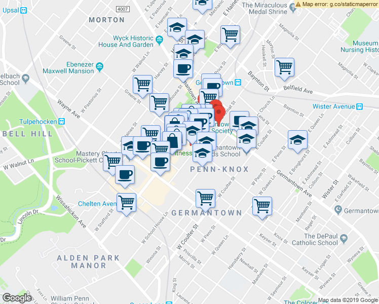 map of restaurants, bars, coffee shops, grocery stores, and more near 51 Maplewood Avenue in Philadelphia
