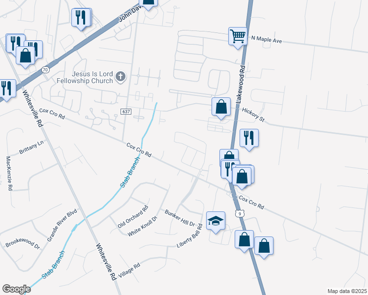 map of restaurants, bars, coffee shops, grocery stores, and more near 1408 Rio Grande Drive in Toms River