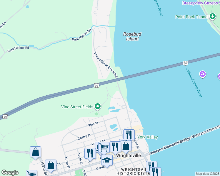 map of restaurants, bars, coffee shops, grocery stores, and more near 650 Rivermoor Lane in Wrightsville