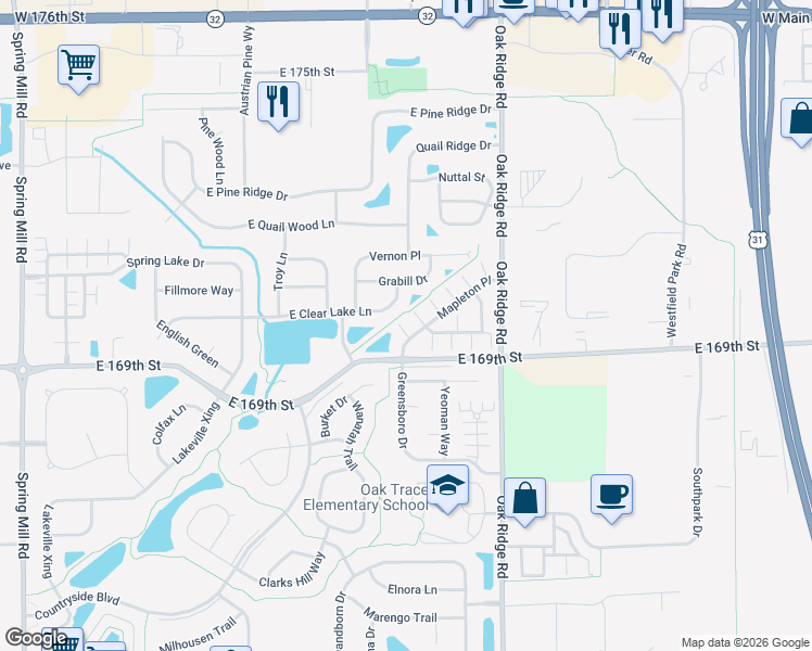 map of restaurants, bars, coffee shops, grocery stores, and more near 451 Filmore Drive in Westfield