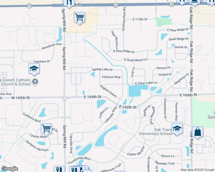 map of restaurants, bars, coffee shops, grocery stores, and more near 64 West Clear Lake Lane in Westfield
