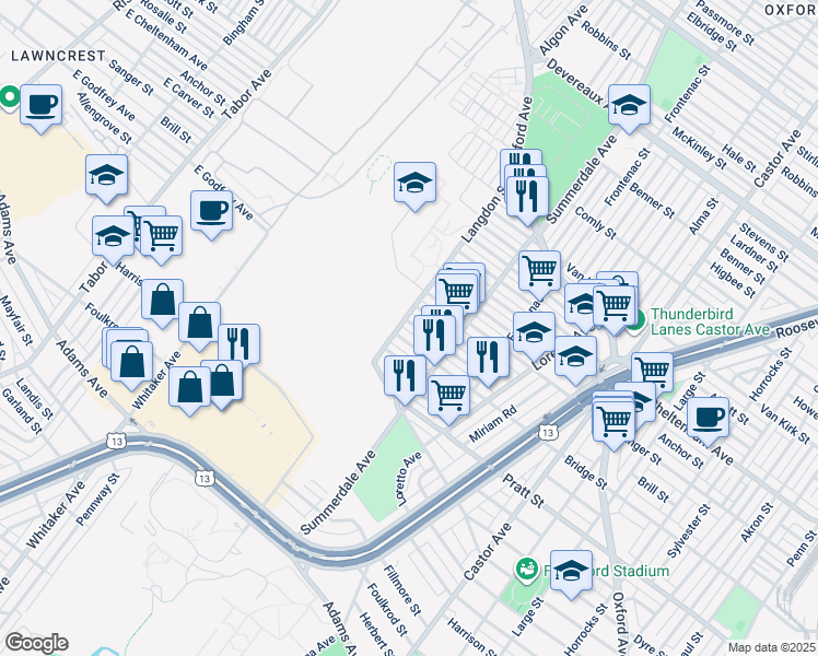 map of restaurants, bars, coffee shops, grocery stores, and more near 840 Scattergood Street in Philadelphia
