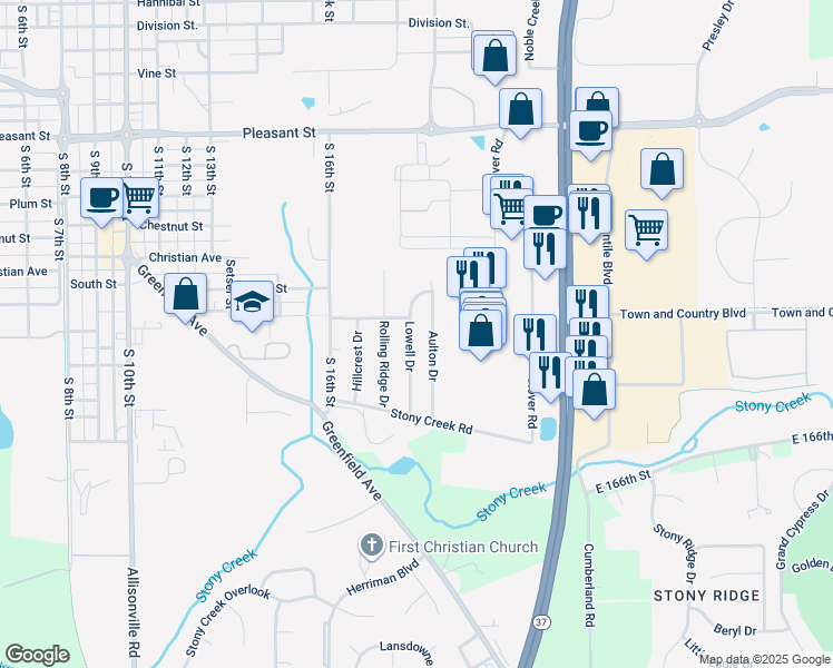 map of restaurants, bars, coffee shops, grocery stores, and more near 16780 Lowell Drive in Noblesville