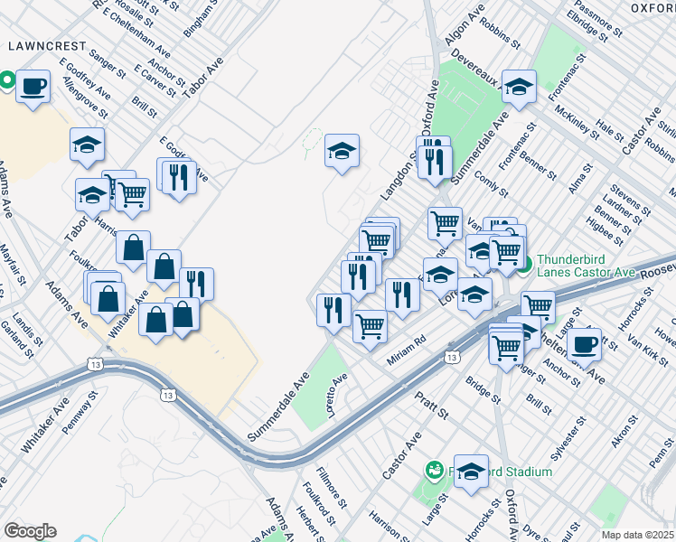 map of restaurants, bars, coffee shops, grocery stores, and more near 840 Scattergood Street in Philadelphia