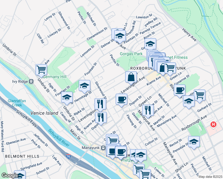 map of restaurants, bars, coffee shops, grocery stores, and more near 315 Ripka Street in Philadelphia