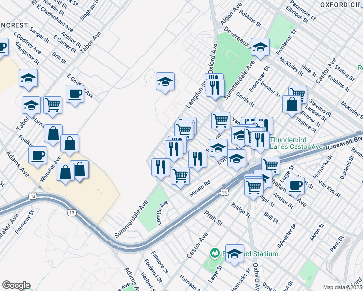 map of restaurants, bars, coffee shops, grocery stores, and more near 891 Brill Street in Philadelphia