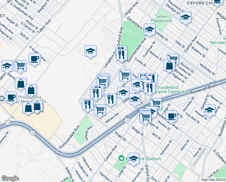 map of restaurants, bars, coffee shops, grocery stores, and more near 930 Carver Street in Philadelphia