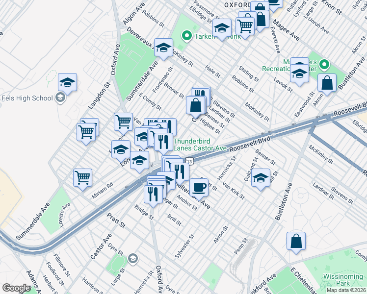 map of restaurants, bars, coffee shops, grocery stores, and more near 1316a Howell Street in Philadelphia