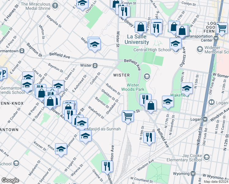 map of restaurants, bars, coffee shops, grocery stores, and more near 4942 Rubicam Street in Philadelphia