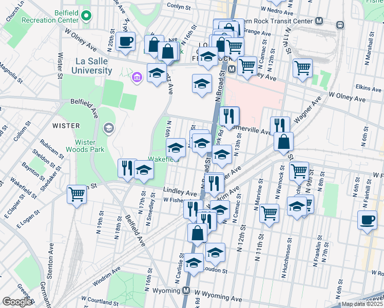 map of restaurants, bars, coffee shops, grocery stores, and more near 5229 North 15th Street in Philadelphia