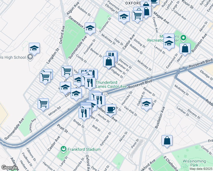 map of restaurants, bars, coffee shops, grocery stores, and more near 1316a Howell Street in Philadelphia