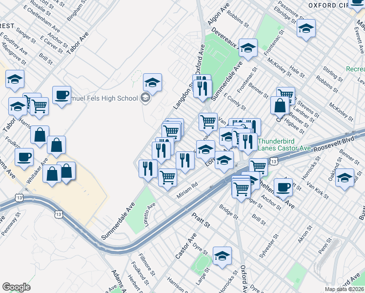 map of restaurants, bars, coffee shops, grocery stores, and more near 908 Carver Street in Philadelphia