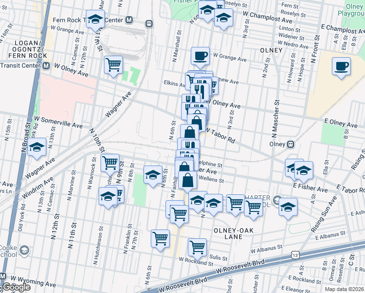map of restaurants, bars, coffee shops, grocery stores, and more near 524 West Somerville Avenue in Philadelphia