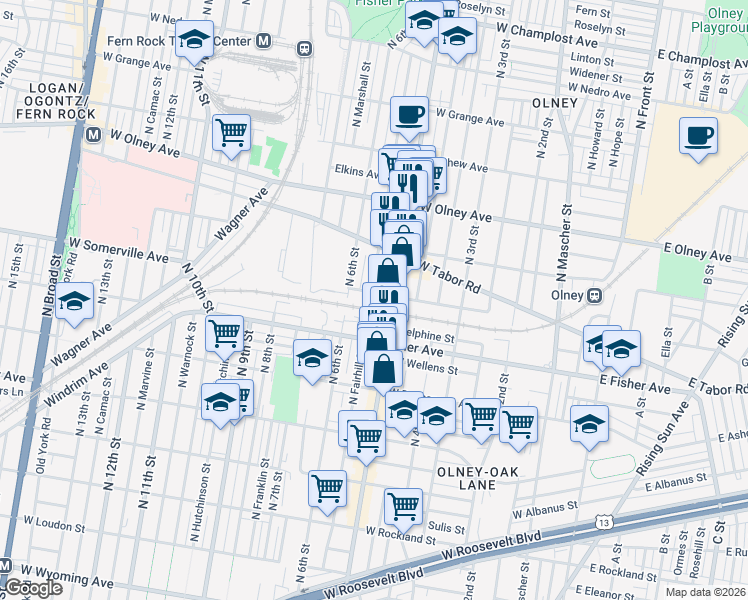 map of restaurants, bars, coffee shops, grocery stores, and more near 524 West Somerville Avenue in Philadelphia