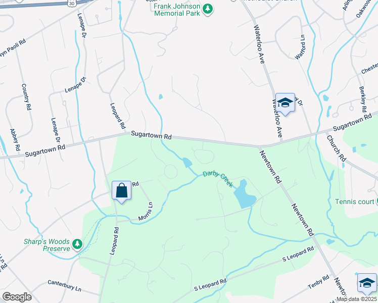 map of restaurants, bars, coffee shops, grocery stores, and more near 459 Chandlee Drive in Berwyn