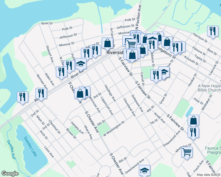 map of restaurants, bars, coffee shops, grocery stores, and more near 302 Cleveland Avenue in Riverside