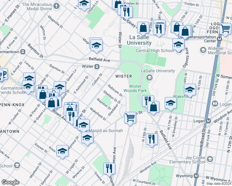 map of restaurants, bars, coffee shops, grocery stores, and more near 4944 Rubicam Street in Philadelphia