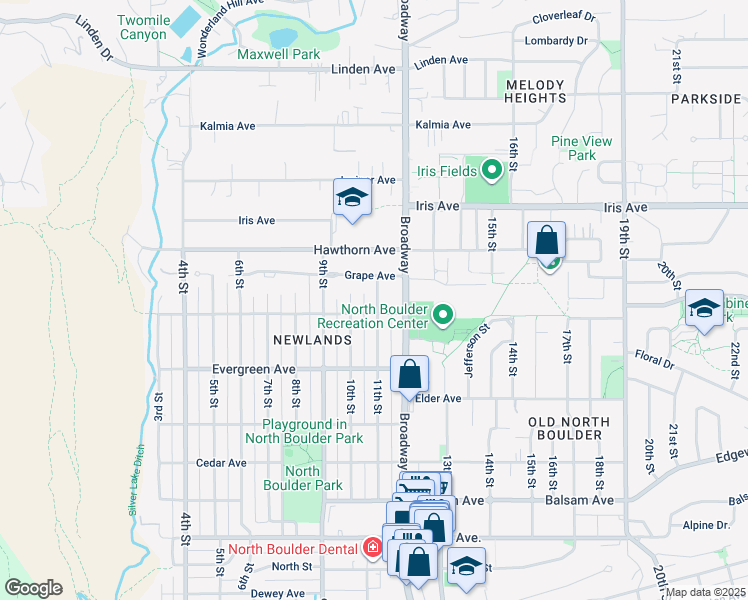 map of restaurants, bars, coffee shops, grocery stores, and more near 3237 11th Street in Boulder