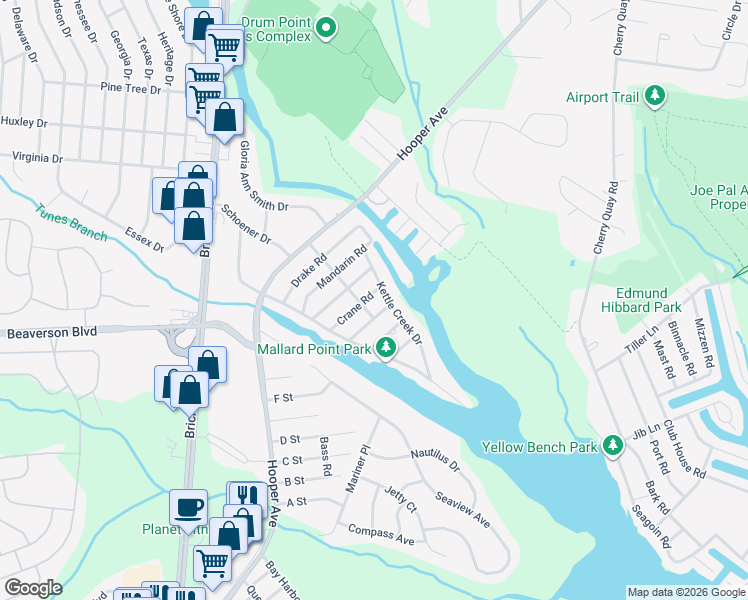 map of restaurants, bars, coffee shops, grocery stores, and more near 229 Crane Road in Brick Township