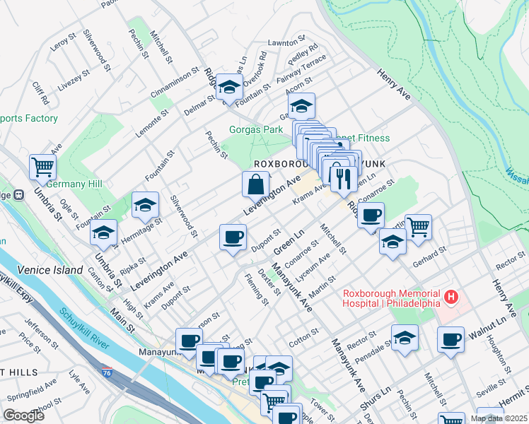 map of restaurants, bars, coffee shops, grocery stores, and more near 4550 Pechin Street in Philadelphia