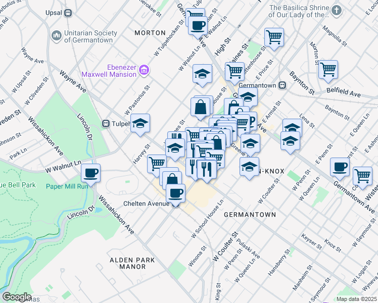 map of restaurants, bars, coffee shops, grocery stores, and more near 171 West Price Street in Philadelphia