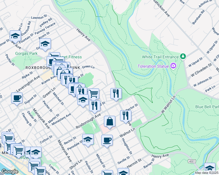 map of restaurants, bars, coffee shops, grocery stores, and more near in Philadelphia
