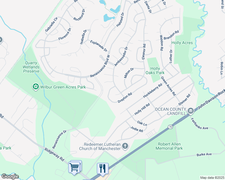 map of restaurants, bars, coffee shops, grocery stores, and more near 5 Drayton Road in Manchester Township