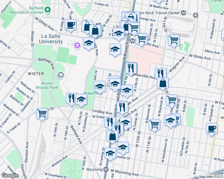 map of restaurants, bars, coffee shops, grocery stores, and more near 5232 North Carlisle Street in Philadelphia