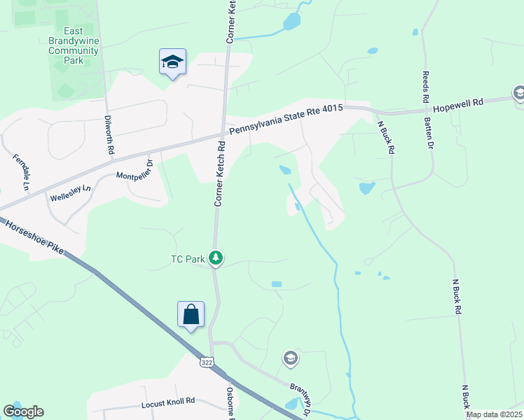 map of restaurants, bars, coffee shops, grocery stores, and more near 301 Corner Ketch Road in Downingtown