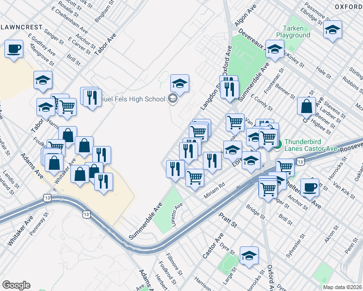 map of restaurants, bars, coffee shops, grocery stores, and more near 835 Scattergood Street in Philadelphia