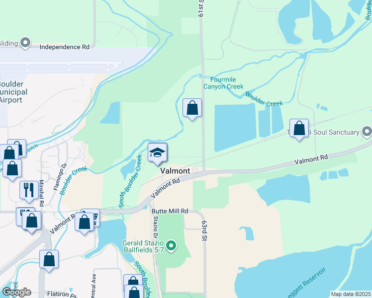 map of restaurants, bars, coffee shops, grocery stores, and more near 6027 Indian Road in Boulder