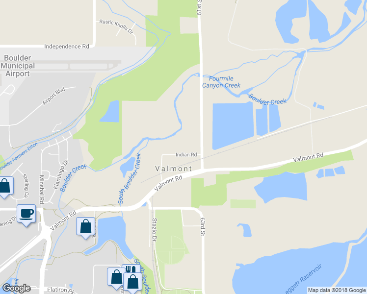 map of restaurants, bars, coffee shops, grocery stores, and more near 6027 Indian Road in Boulder