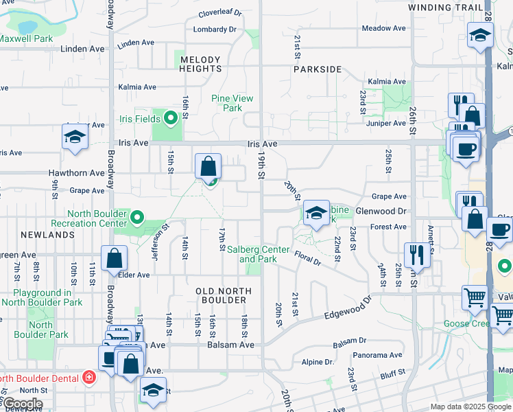 map of restaurants, bars, coffee shops, grocery stores, and more near 3275 19th Street in Boulder