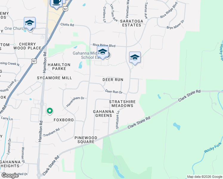 map of restaurants, bars, coffee shops, grocery stores, and more near 690 Deer Run Drive in Columbus