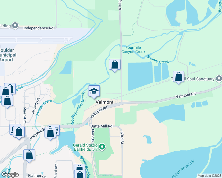 map of restaurants, bars, coffee shops, grocery stores, and more near 6027 Indian Road in Boulder