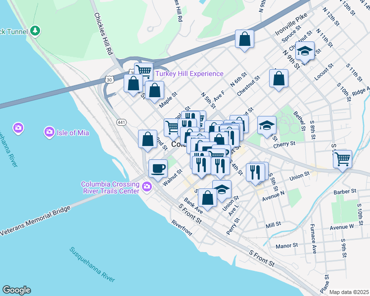 map of restaurants, bars, coffee shops, grocery stores, and more near in Columbia
