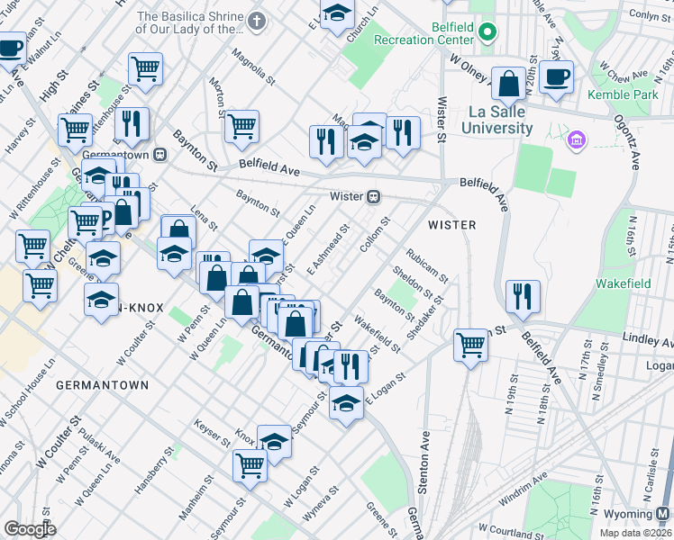 map of restaurants, bars, coffee shops, grocery stores, and more near 5146 Baynton Street in Philadelphia