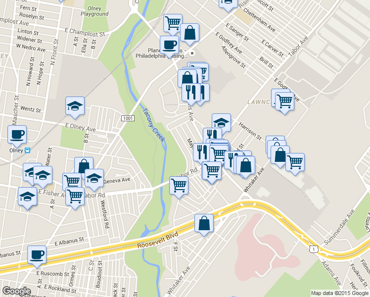 map of restaurants, bars, coffee shops, grocery stores, and more near 639 Garland St in Philadelphia