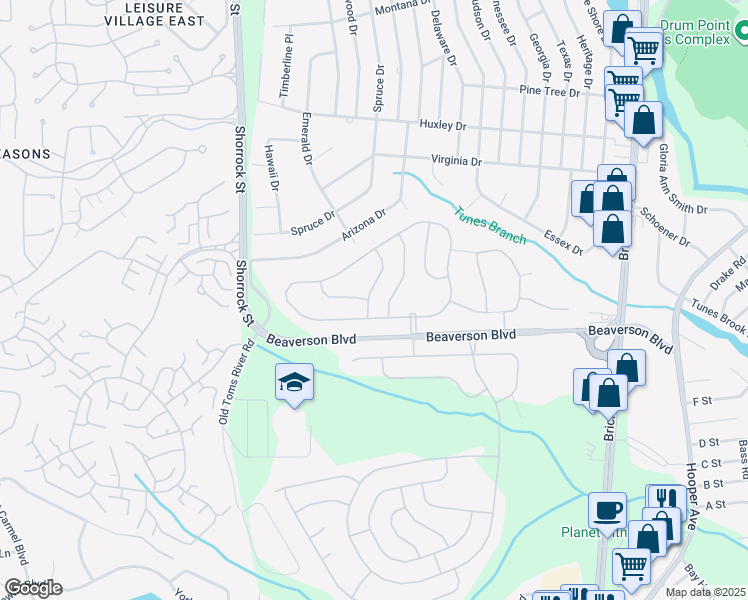 map of restaurants, bars, coffee shops, grocery stores, and more near 8 Bow Drive in Brick Township