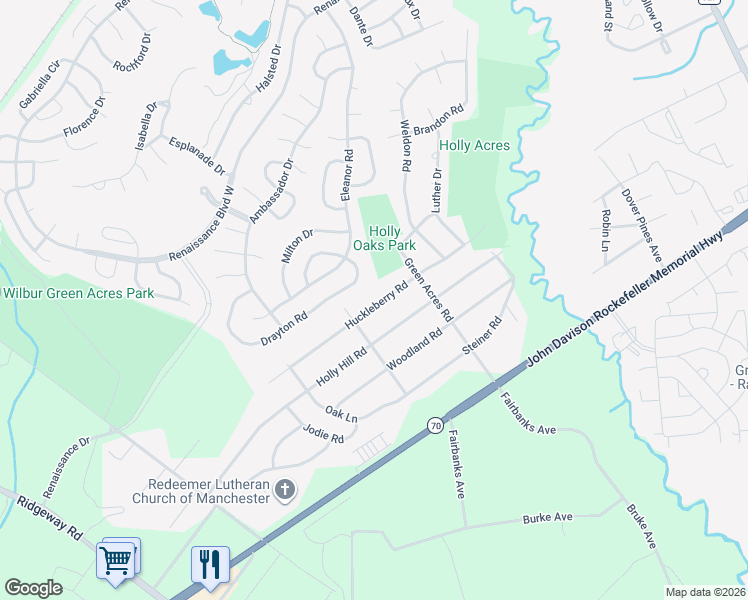 map of restaurants, bars, coffee shops, grocery stores, and more near 2433 Huckleberry Road in Manchester Township