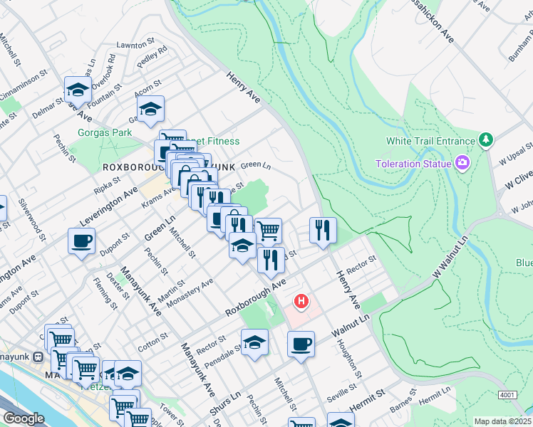 map of restaurants, bars, coffee shops, grocery stores, and more near 579 Martin Street in Philadelphia