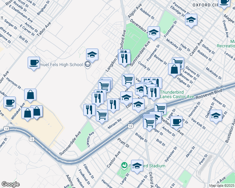 map of restaurants, bars, coffee shops, grocery stores, and more near 931 Carver Street in Philadelphia