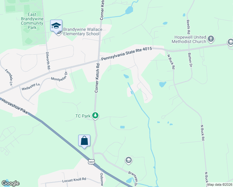 map of restaurants, bars, coffee shops, grocery stores, and more near 301 Corner Ketch Road in Downingtown